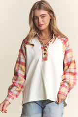 J.NNA Women's Plaid Button Down Henley Top - 100% Cotton Casual Chic