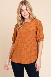Elegant BOMBOM Textured Floral Pattern Top - Versatile & Chic