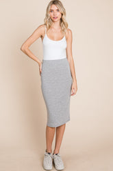 BOMBOM Women's Elastic Waist Pencil Skirt with Slit - Stretchy, Chic & Comfortable