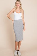 BOMBOM Women's Elastic Waist Pencil Skirt with Slit - Stretchy, Chic & Comfortable