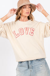 SAGE + FIG LOVE Path Applique Drop Shoulder Sweatshirt - Cozy & Stylish Loungewear
