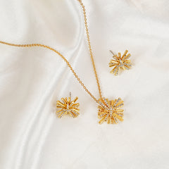Elegant Starburst Gold-Plated Earrings & Necklace Set - Alloy, Zircon Jewelry