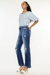 Kancan High Rise Distressed Slim Straight Jeans - Trendy Dark Wash, Flattering Fit for Women