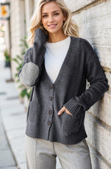 Heimish Women's Long Sleeve V-Neck Button-Down Cardigan with Pockets