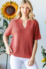 First Love Women's Notched Short Sleeve Knit Top - Chic & Versatile Fashion Essential