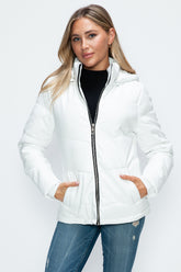 How Dare U Women's Puffer Jacket with Removable Hood - Stylish Zip-Up Outerwear with Pockets