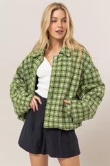 HYFVE Women's Tweed Plaid Button-Up Jacket - Sophisticated & Versatile Outerwear