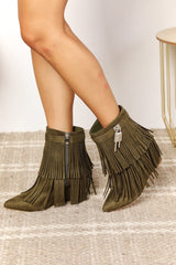 Legend Women's Vegan Suede Tassel Wedge Heel Ankle Booties