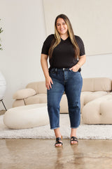 RFM Women's Full Size Tummy Control High Waist Distressed Raw Hem Jeans
