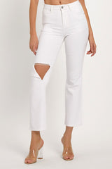 RISEN Women's Full Size Distressed Cropped Straight Jeans - Trendy, Comfortable Denim