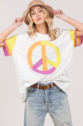 Vibrant Cotton T-Shirt with Color Block Peace Sign by SAGE + FIG