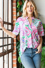Heimish Paisley Print Top with Dolphin Hem - Full Size & Short Sleeve