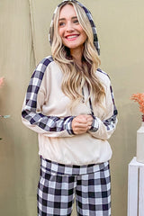 Stylish Comfy Hooded Top & Trendy Plaid Pants Lounge Set | Perfect Home & Errands Wear