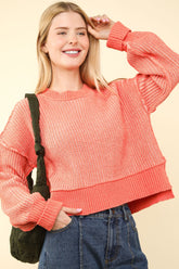 VERY J Women's Exposed Seam Cropped Striped Sweater with Slit Detail | Trendy & Cozy Fit