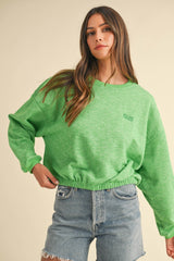 Mable Round Neck 'Malibu Vintage' Embroidered Crop Sweatshirt