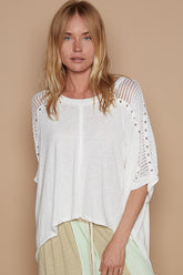 Chic POL Eyelet Detail Studded High-Low Women's Top