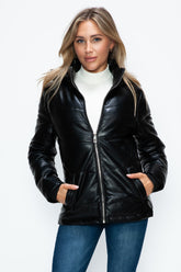 How Dare U Unisex Zip-Up Puffer Jacket with Removable Hood & Functional Pockets - Warm Pleather Outerwear