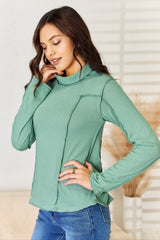 POL Exposed Seam Long Sleeve Knit Top - Sophisticated Cotton Blend