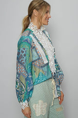 Women's Lace Detail Printed Button Down Shirt by POL - Elegant & Versatile