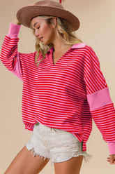 BiBi Women's Striped Contrast Long Sleeve Knit Top - Versatile & Chic