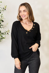 Zenana Women's Buttoned Long Sleeve Waffle-Knit Blouse - Soft & Stylish