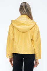 Women's Trendy PU Leather Zip-Up Jacket with Drawstring Hem