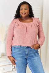 Women's Stylish Square Neck Ruffle Shoulder Long Sleeve T-Shirt