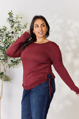 Culture Code Women's Drawstring Round Neck Long Sleeve Top - Versatile & Cozy