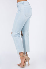 American Bazi Women's High Waist Distressed Raw Hem Jeans - Stylish Cotton Denim