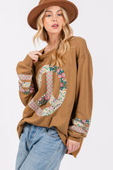 SAGE + FIG Peace Applique Patch Cotton Long Sleeve Top - Comfortable Casual Style