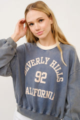Trendy BEVERLY HILLS 92 CALIFORNIA Contrast Crop Sweatshirt for Stylish Casual Wear