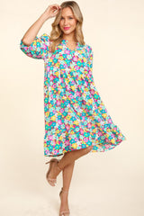 Haptics Women's Floral Ruffled Bubble Sleeve Dress