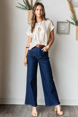 Mittoshop High Waist Wide Leg Jeans - Soft Denim Knit for Comfort & Style