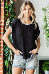 First Love Full-Size Wavy Crochet Drop Shoulder Knit Top - Bohemian Chic Style