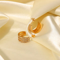 Elegant Gold-Plated Stainless Steel Zircon C-Hoop Earrings