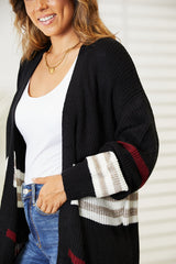 Trendy Striped Rib-Knit Open Front Cardigan - Comfort & Style