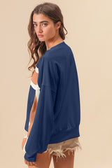 BiBi Women's French Terry Color Block Sweatshirt with Chic Cut Edge Detail