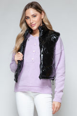 Snobbish Shiny Quilted Turtleneck Vest - Stylish Zip-Up Outerwear