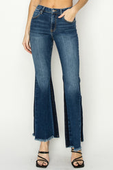 RISEN Full Size High Rise Flare Jeans with Shadow Seam & Slit Detail - Stylish, Comfortable, and Versatile