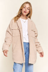 Cozy Teddy Sherpa Button-Down Shacket with Curved Hem - And The Why