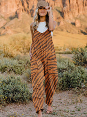 Trendy Animal Print V-Neck Sleeveless Jumpsuit with Pockets - Full Size