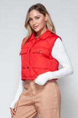Trendy Quilted Crop Vest with Snap-Down Closure for Stylish Layering