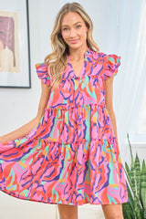 First Love Full Size Ruffle Cap Sleeve Tiered Dress - Chic Printed Design