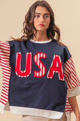Patriotic USA Patchwork Contrast T-Shirt by BiBi - Bold American Style