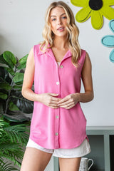 Heimish Chic Texture Button-Up Sleeveless Top for Women's Fashion