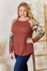 Hailey & Co Full Size Leopard Waffle-Knit Blouse – Trendy & Cozy Women's Fashion