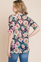 Chic Floral Round Neck T-Shirt for Women | BOMBOM Collection