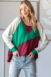 HOPELY Full Size Color Block Long Sleeve T-Shirt - Trendy & Comfortable USA-Made Essential