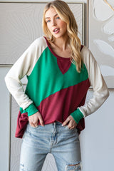 HOPELY Full Size Color Block Long Sleeve T-Shirt - Trendy & Comfortable USA-Made Essential