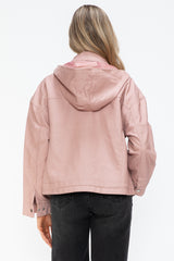 Trendy PU Leather Zip-Up Jacket with Adjustable Drawstring Hem | How Dare U